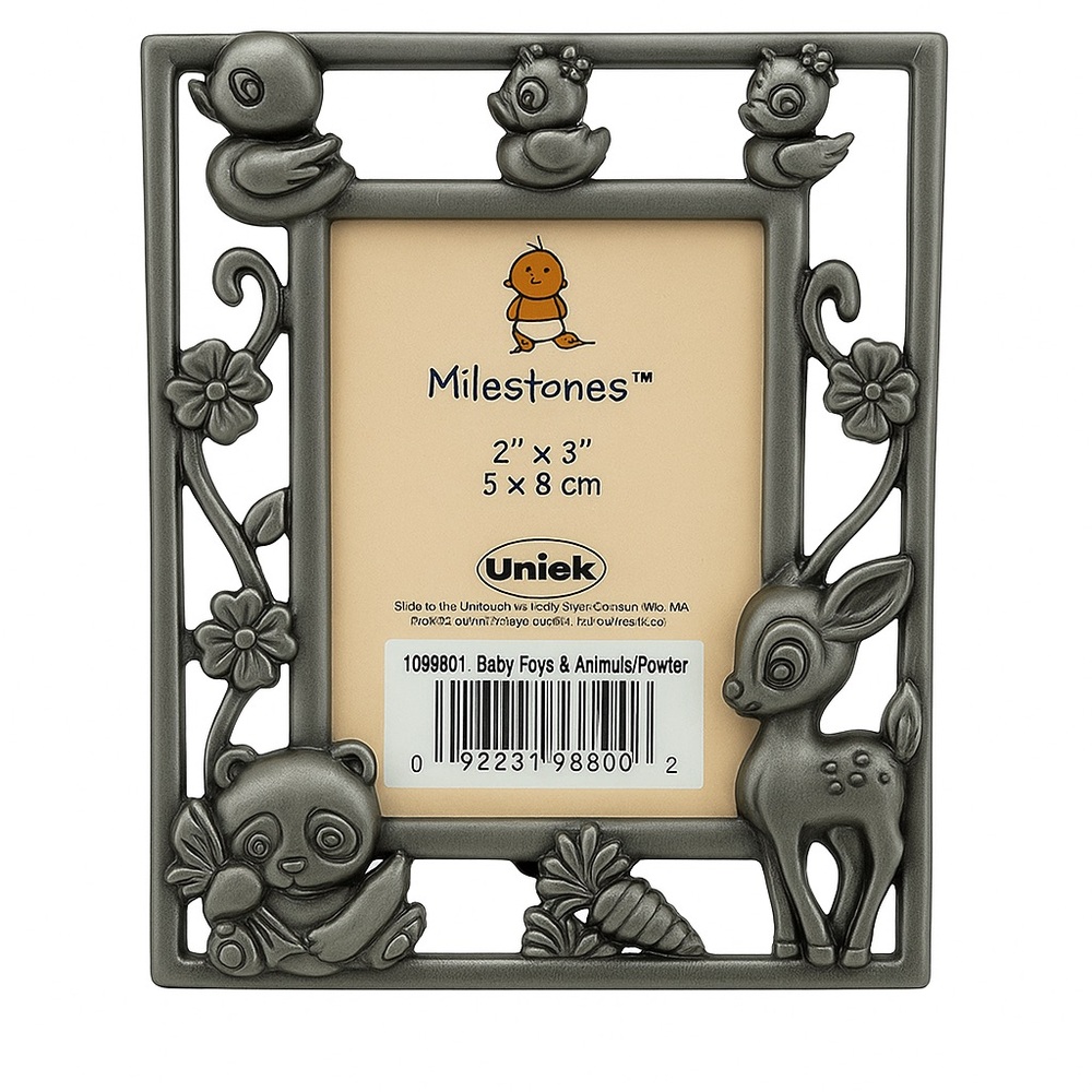 Milestones Pewter Animal Baby Photo Frame – 2”x3” Nursery Decor